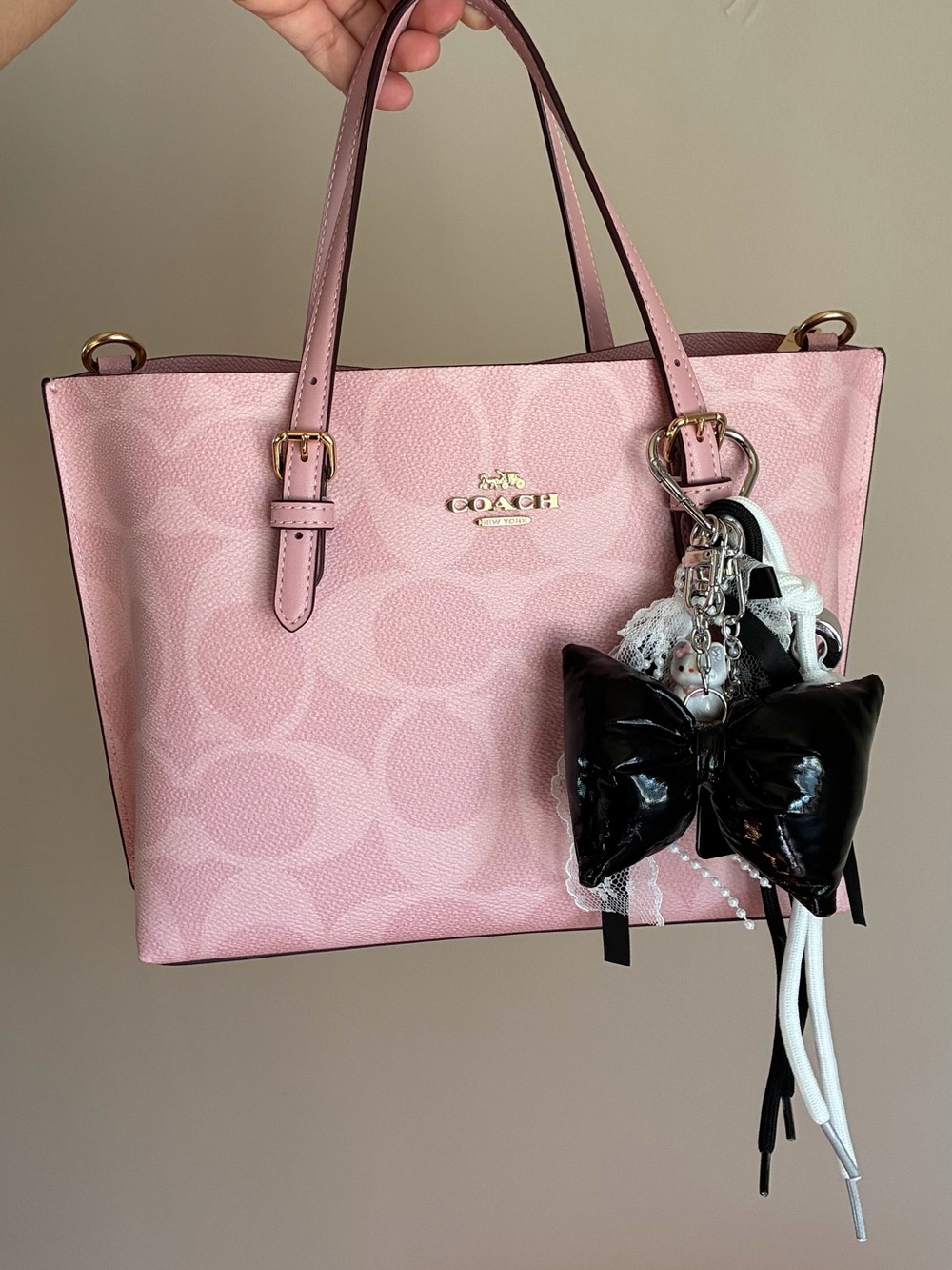 Black Bow Keychain Bag Charm with Lace and Beads